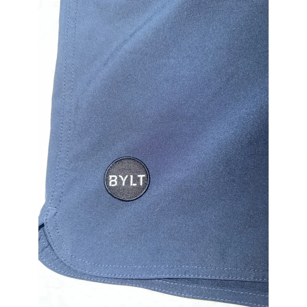 BYLT Board Shorts Mens Large Navy Tan Performance Swim Trunks Zipper Pocket